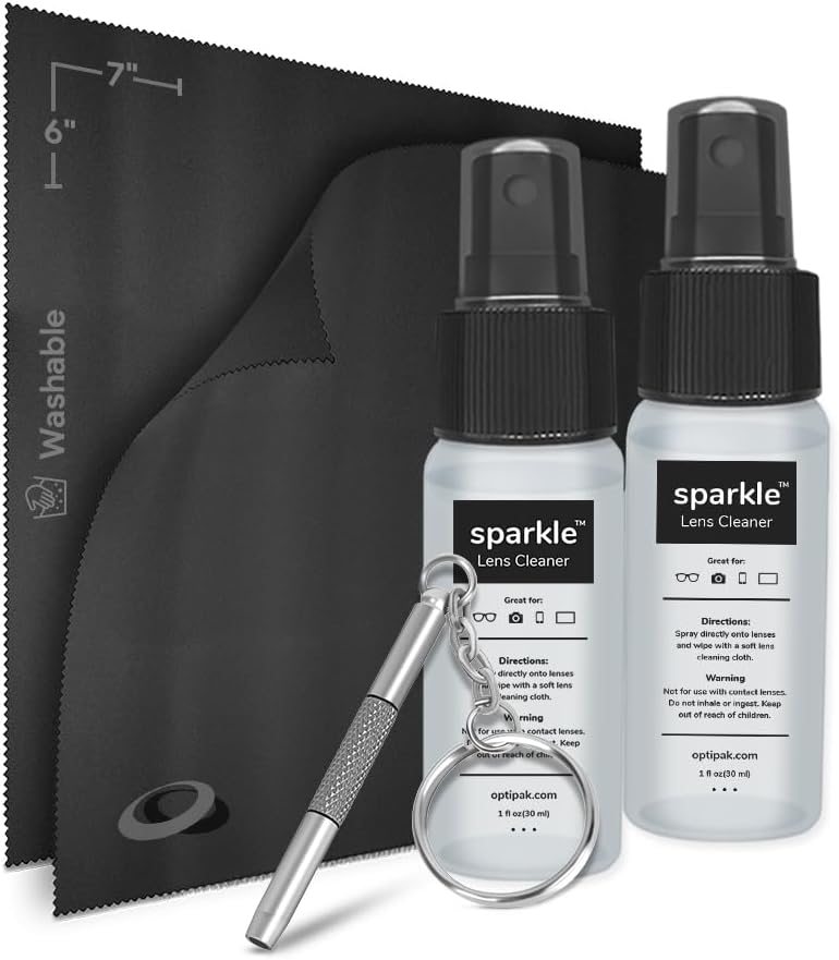 Sparkle Anti-Reflective Safe Lens Cleaner & Repair Kit – (2) 1oz Glasses Cleaner Spray, (2) Microfiber Cloth &