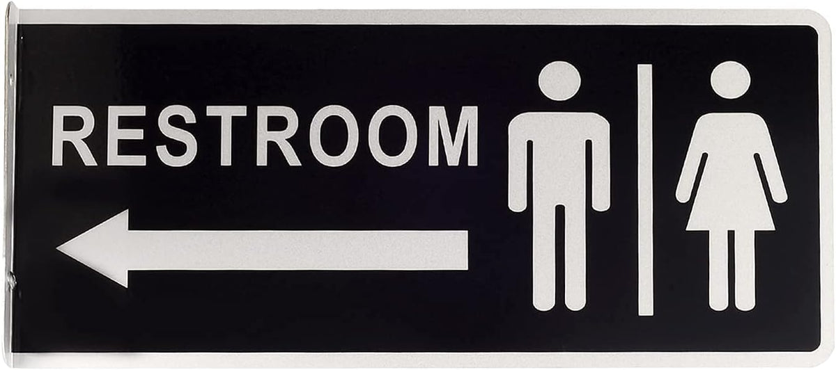 Double Sided Metal Restroom Sign, Aluminum Bathroom Sign for Home and Office, 12.1 x 5.5 Inches (1)