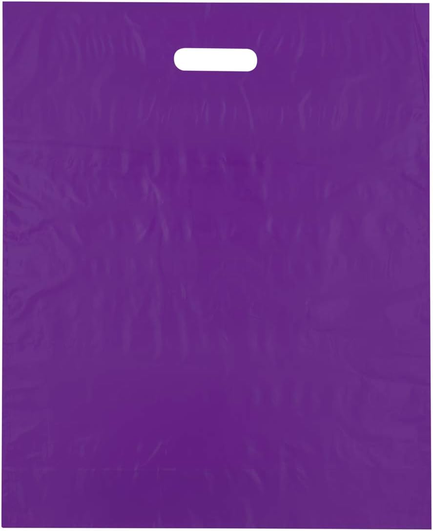 15x18 Purple Die Cut Handle Plastic Shopping Bags 50/cs