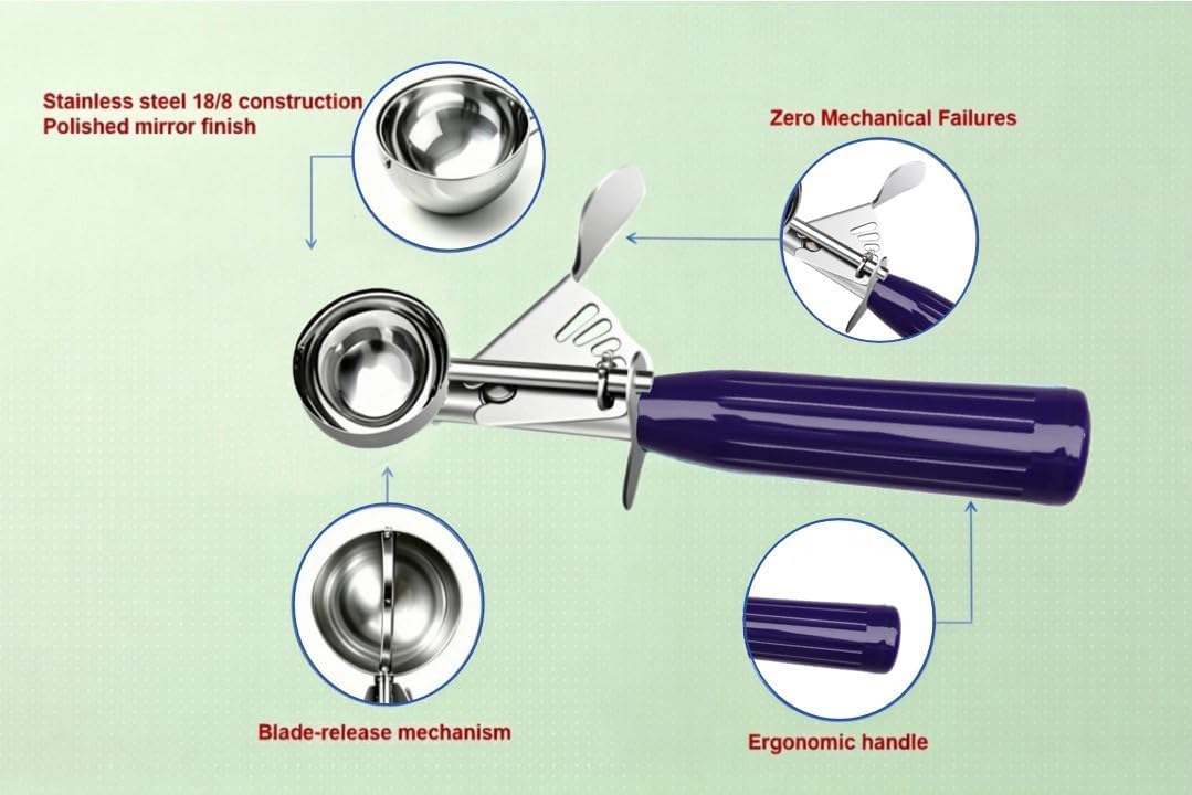 TOPKITCHEN Commercial-Grade Ice Cream Scoop 0.75 oz, 18/8 Stainless Steel Cookie Scoop with Plastic Handle, Portion