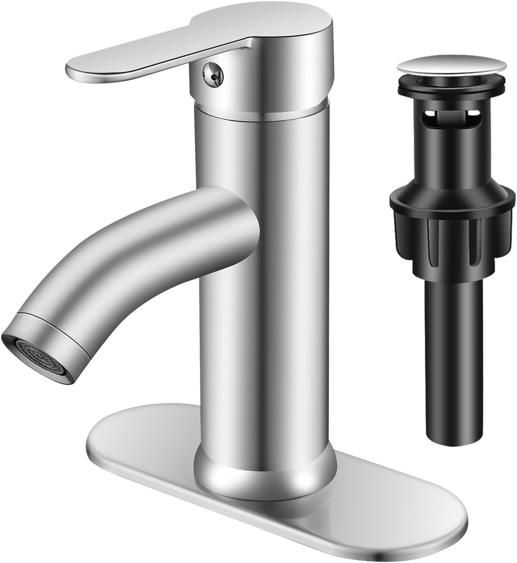 Bathroom Faucet 1 Hole, Brushed Nickel Vanity Faucet,Single Handle