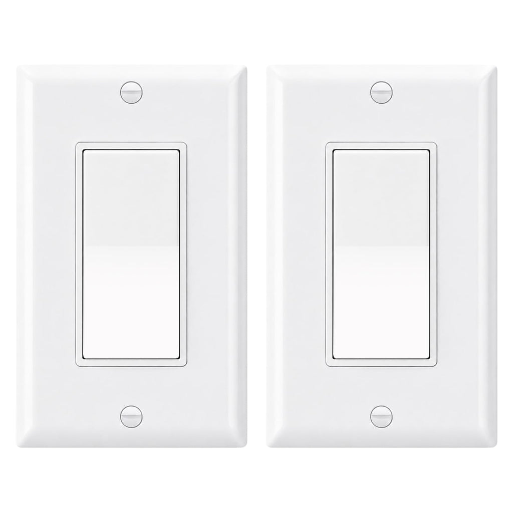 BAOMAIN Single Pole Decorator Paddle Light Switch,15A, Glossy White, 2 Pack
