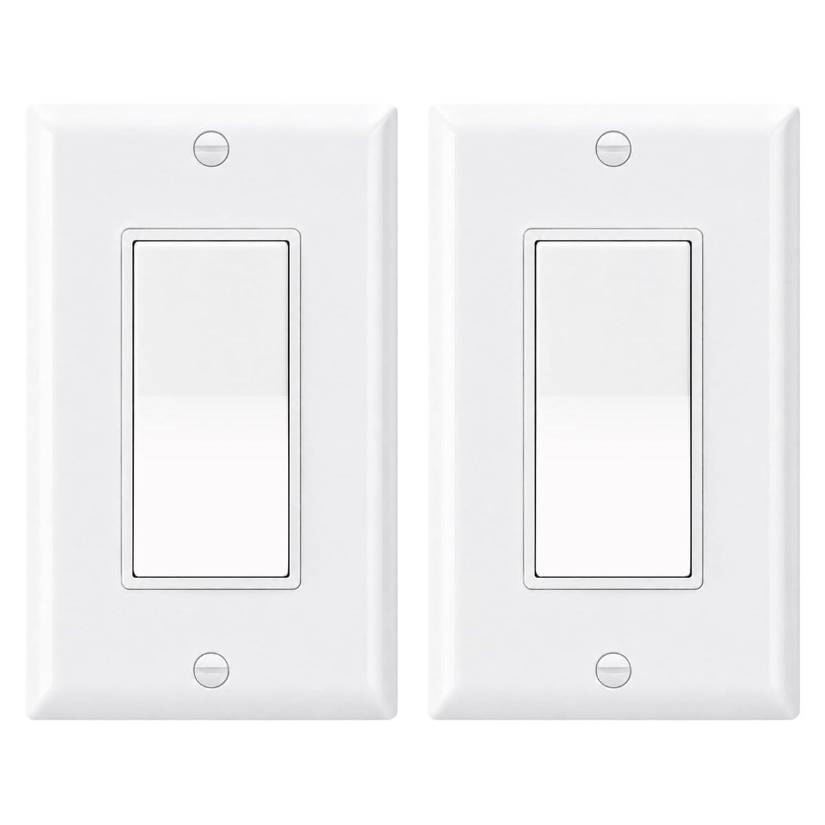 BAOMAIN Single Pole Decorator Paddle Light Switch,15A, Glossy White, 2 Pack