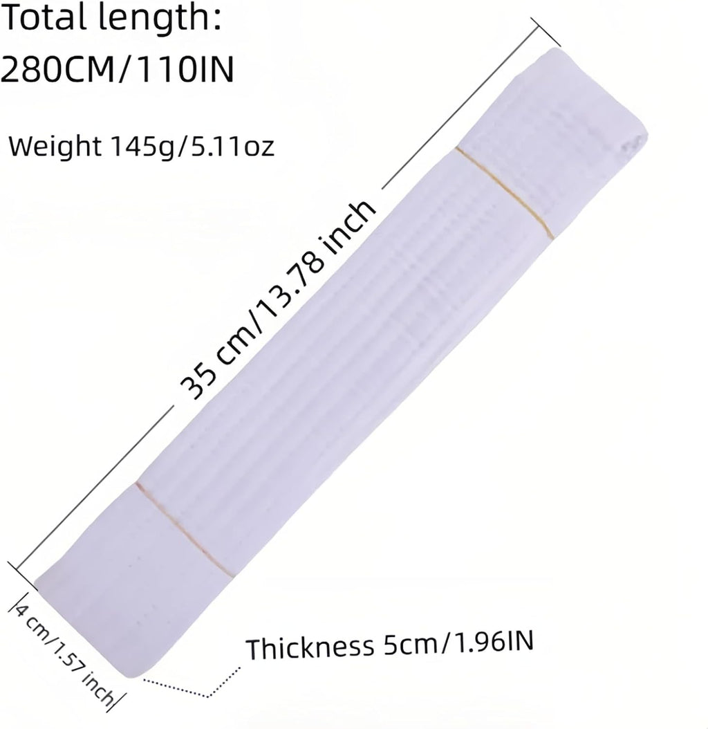 Premium 220cm/87 White Martial Arts Belt for Taekwondo Karate Judo - Double-Layered Cotton Core