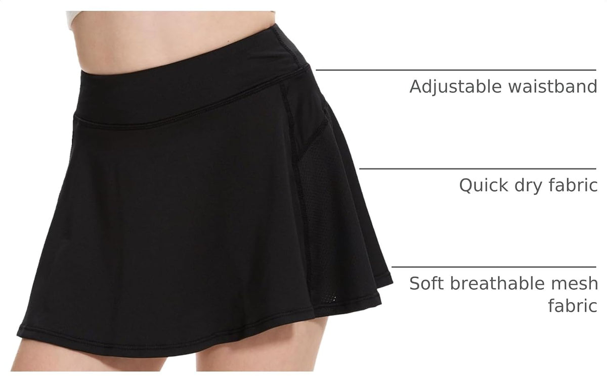 Girls Tennis Skirts Stretch Adjustable Waist Youth Golf Athletic Pleated Skorts Lining Kids Cheer Shorts Pocket