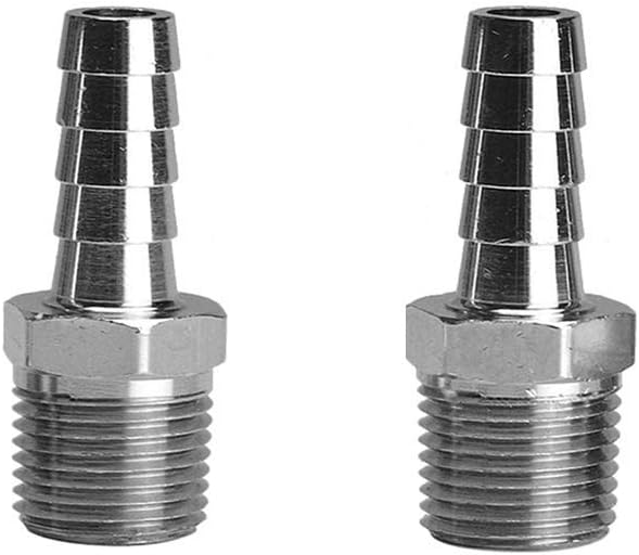 Beduan Stainless Steel 3/16" Hose Barb to 1/4" Male NPT (Pack of 2)