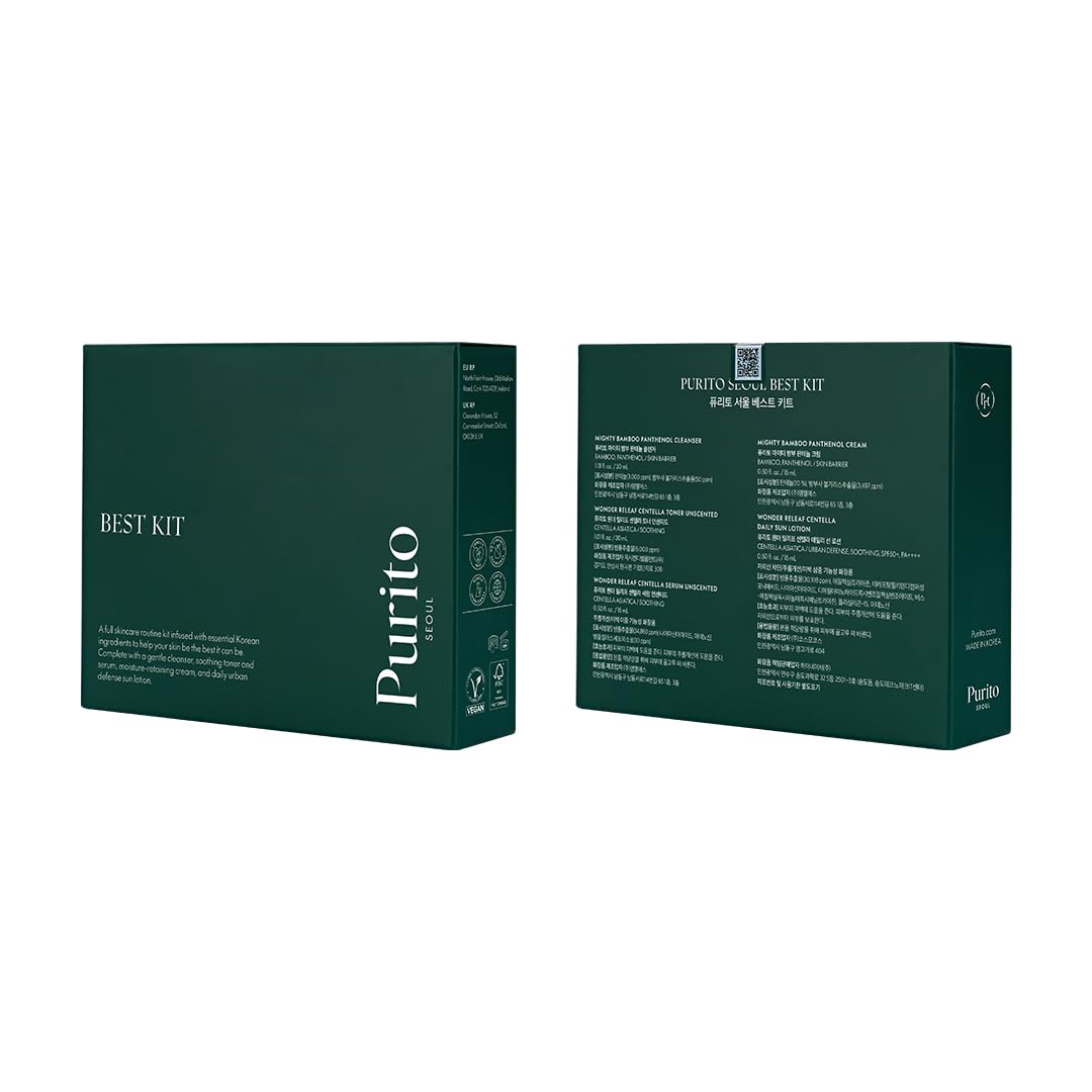 SEOUL Best Kit - Skincare Routine with Panthenol Cleanser & Cream, Unscented Centella Serum & Toner, For All Skin