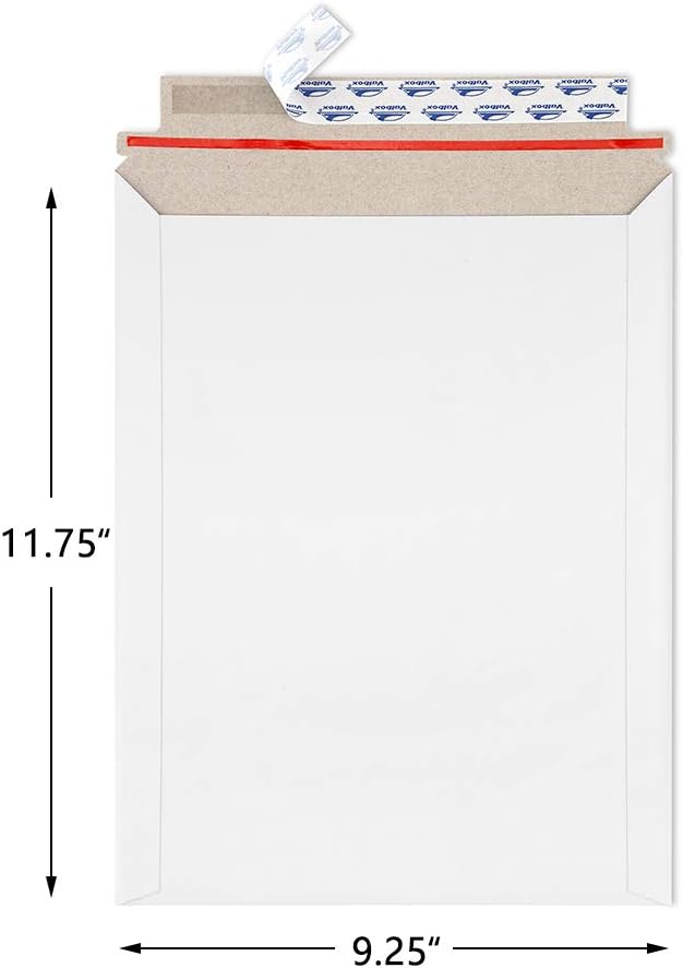 9x11.5 Self Seal Photo Document Mailers 25 Pack Stay Flat White Cardboard Envelopes, 9.25 x 11.75 Inches