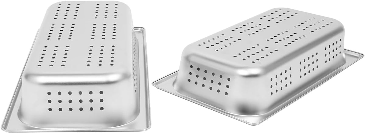 2-Pack Anti-Jam Perforated Stainless Steel Steam Table Pan, 1/3 Size, 2" Deep Commercial Chafing Steam Table Pan