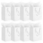 8 Pack Medium White Gift Bags with Handles & 8 Tissue Papers