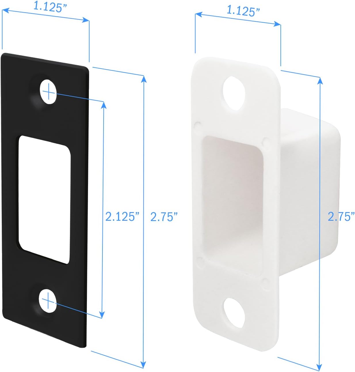 Nuk3y Deadbolt Strike Plate Square Corner 1-1/8"" x 2-3/4"" with dustbox (Matte Black)