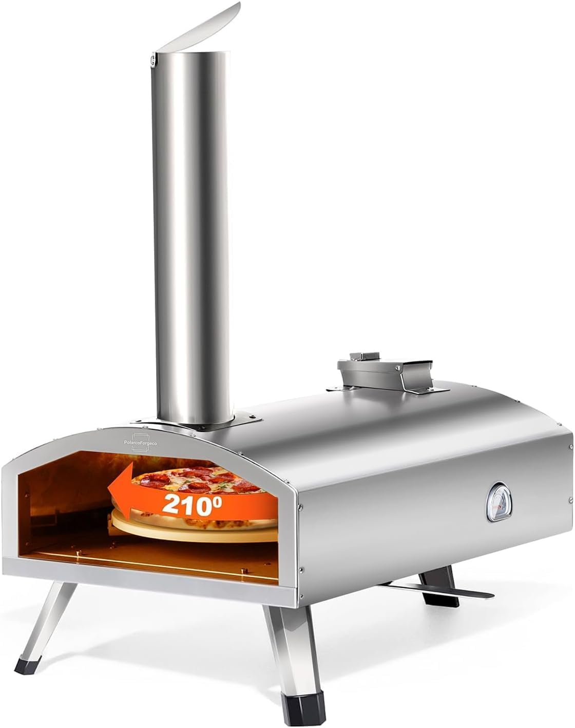 12” Portable Wood Fired Pizza Oven - Stainless Steel Pellet Pizza Stove with Rotating Stone for Outdoor Cooking