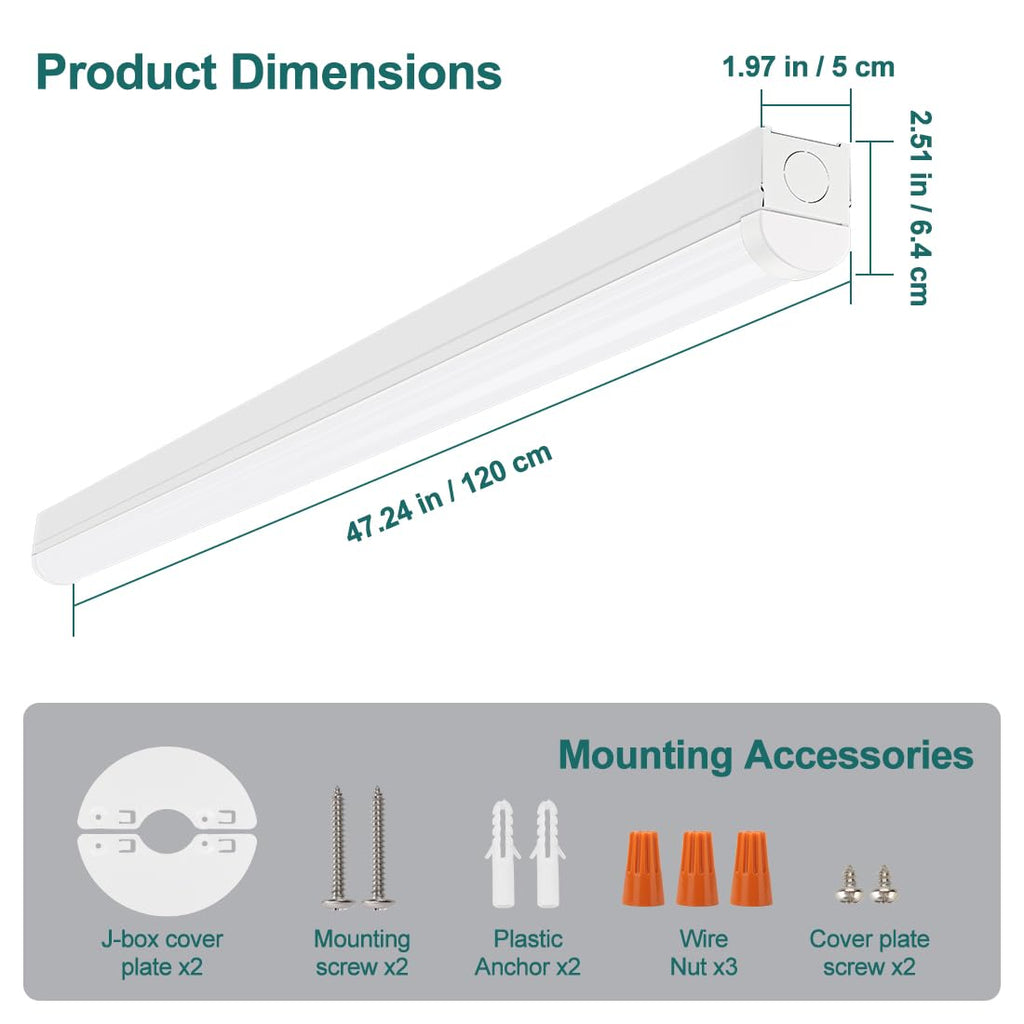 40W 3CCT LED Linear Strip Light 4FT, 2 Pack