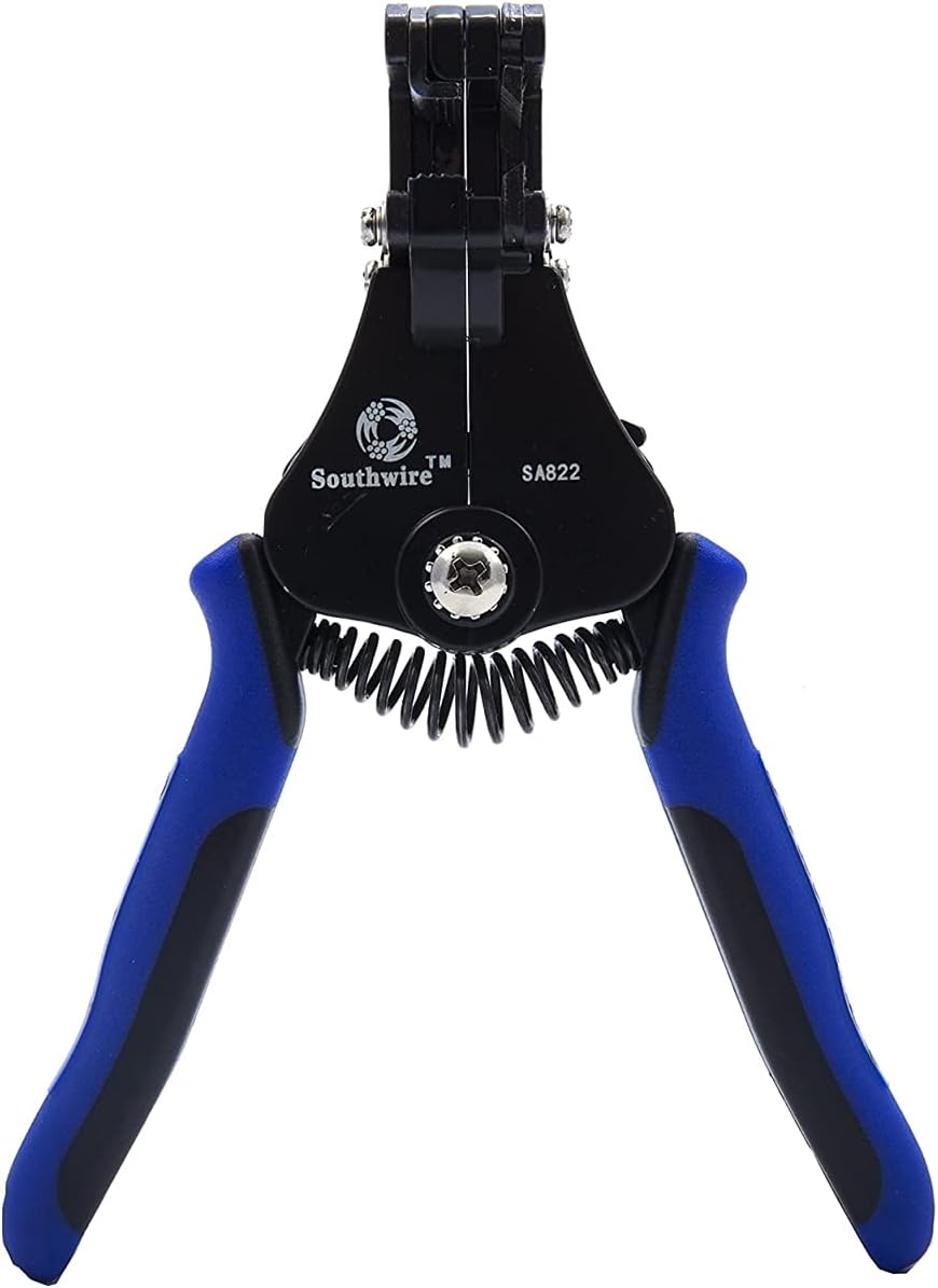 Southwire Automatic Stripper Tool - Strips 8-18 AWG Solid & 10-20 AWG Stranded Wires - Smooth One-Step Action - Spring-Loaded Return - Wire Stripper for Home Wiring