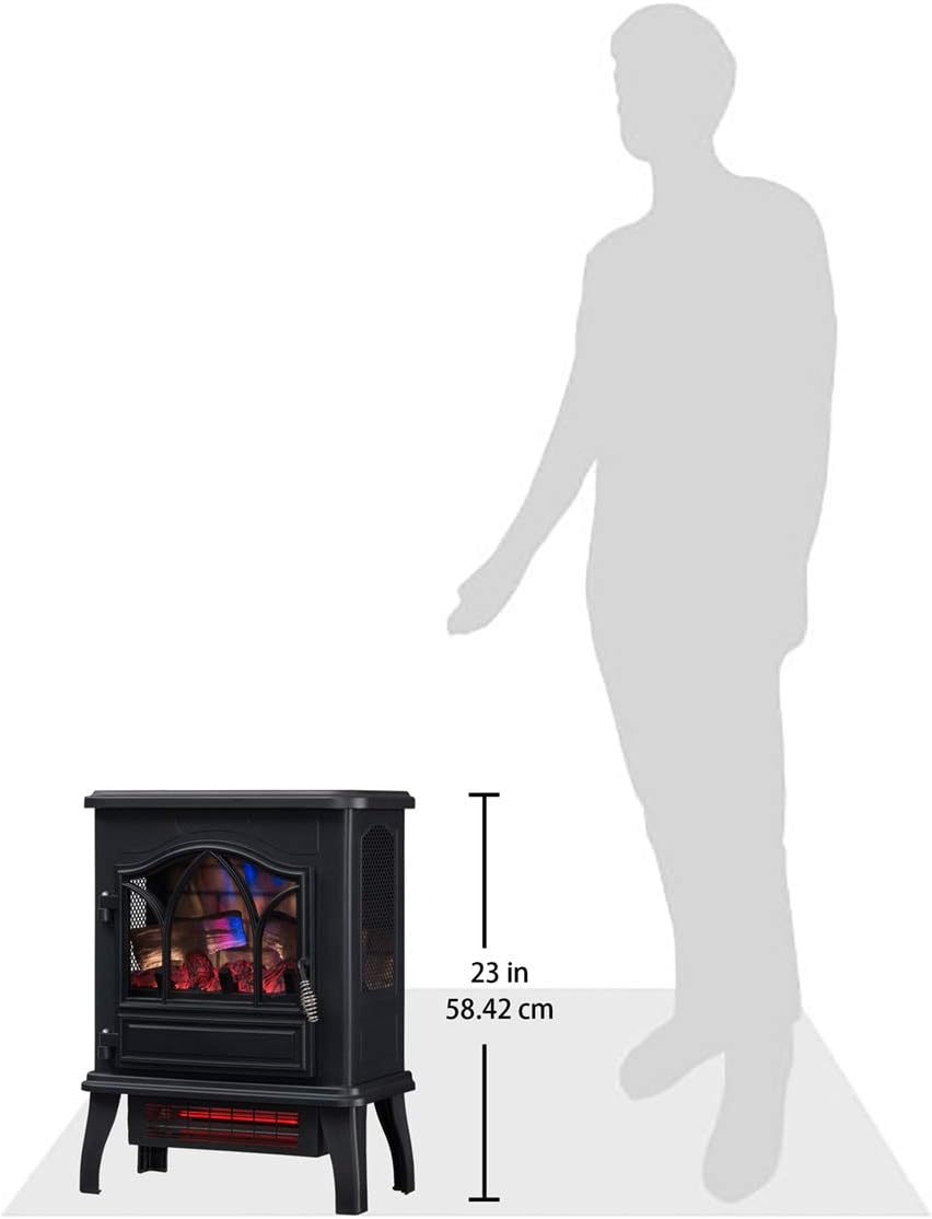 3D Infrared Quartz Electric Fireplace Stove Heater, Black