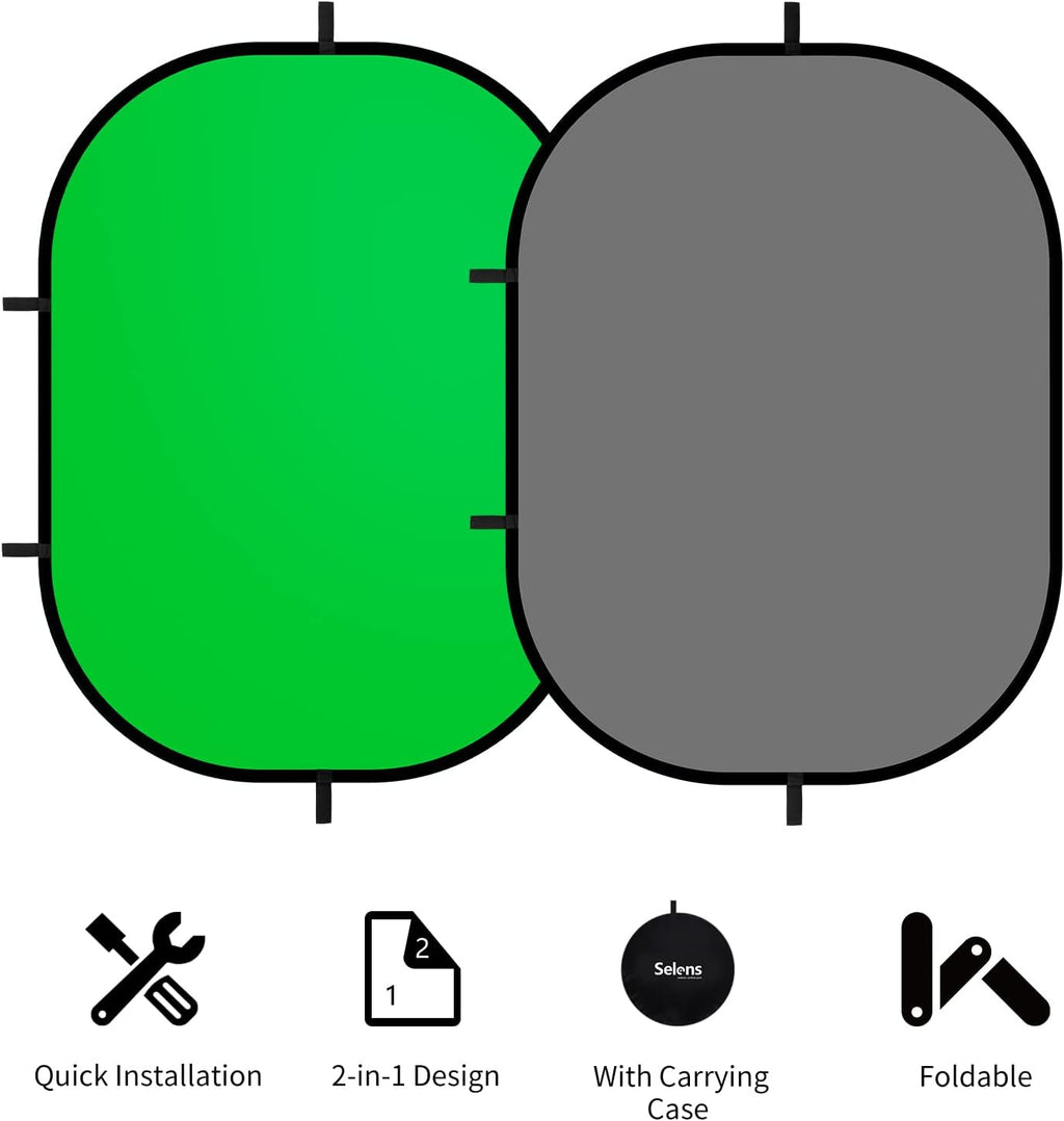 Small Collapsible Backdrop Double-Sided Grey Green Screen 2-in-1 | Pop Up Background with Carrying Bag for YouTube