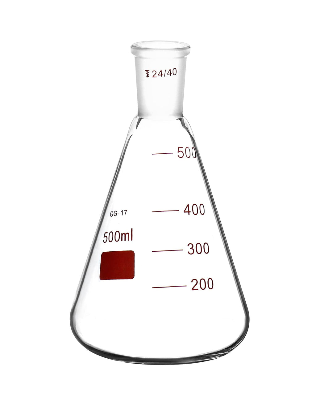 500 mL Borosilicate Glass Erlenmeyer Flask, Thick Wall Flask with 24/40 Outer Joint