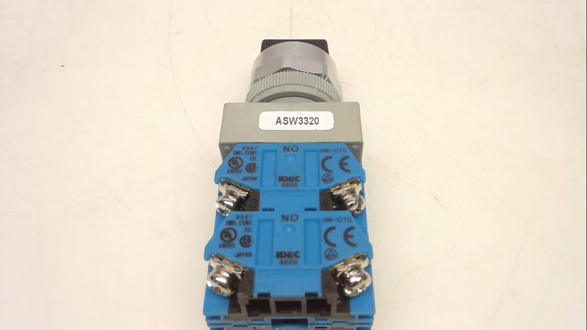 IDEC ASW3320 2 Normally Open Contacts, 2 Way Spring Return from Left and Right, 22 MM Diameter, 3 Position, KNOB Operator, SELECTOR Switch, TW Series