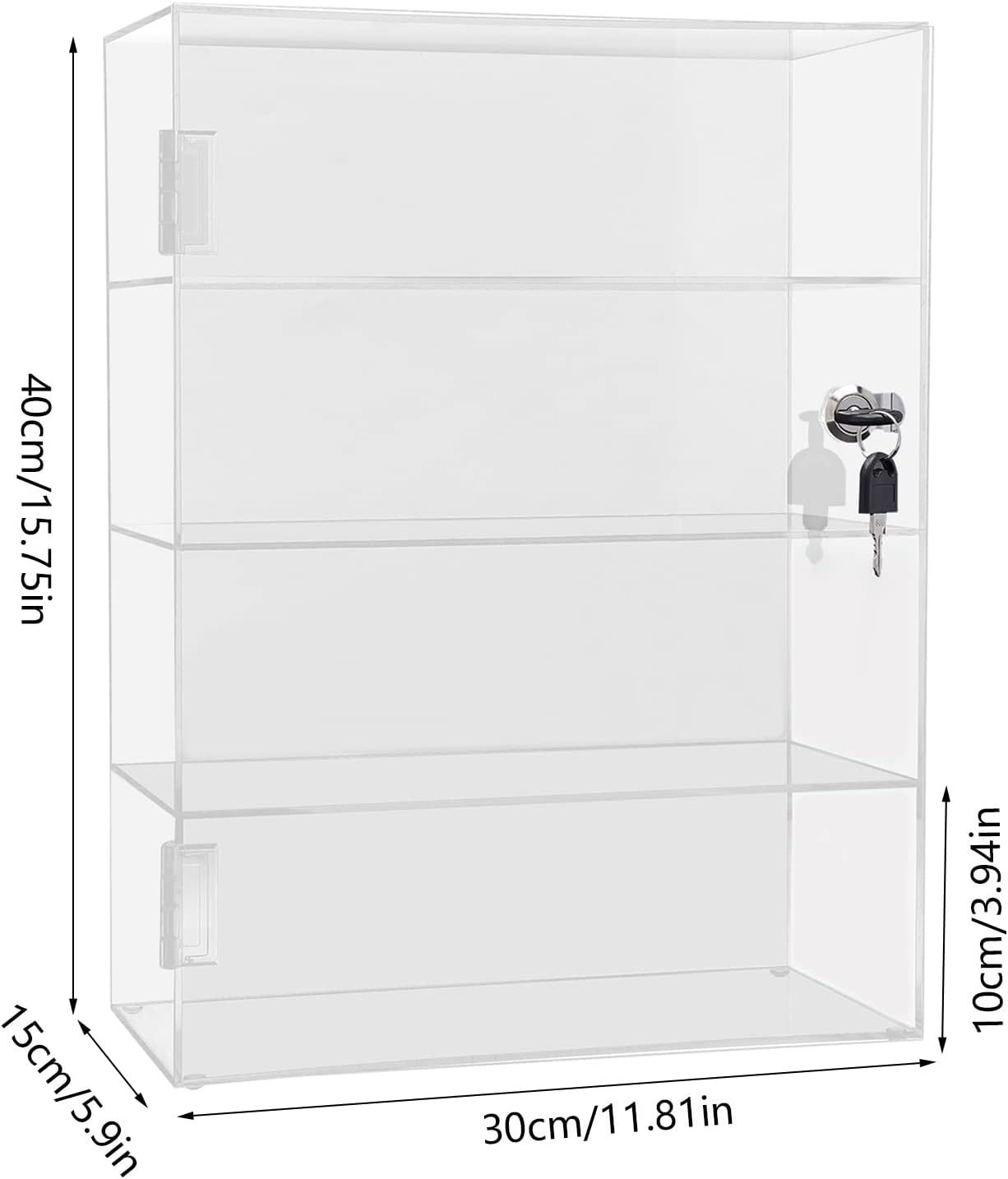 Acrylic Display Case with Lock Key, 4-Tier Locking Countertop Display Case with Shelves, Clear Lockable Showcase