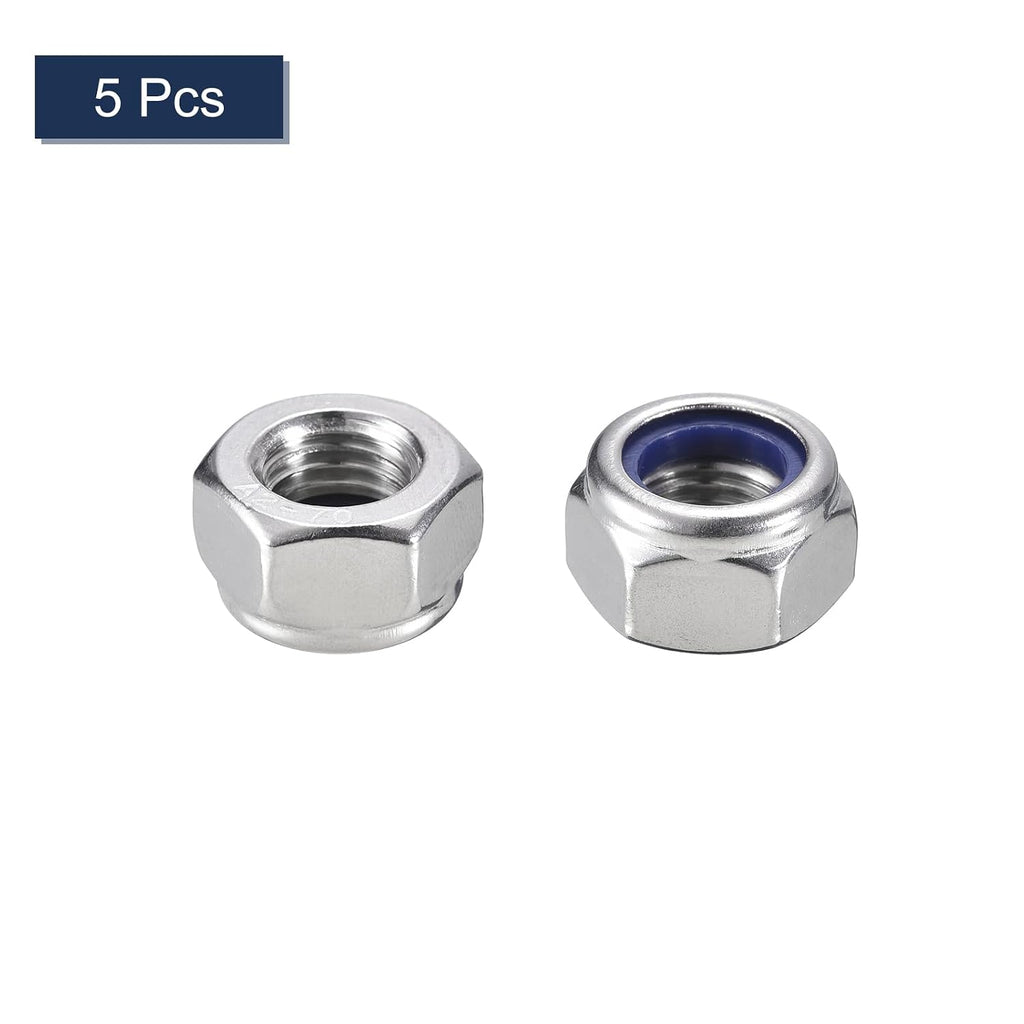 uxcell 5Pcs M12 x 1.5 Nylon Insert Hex Lock Nuts, 304 Stainless Steel Self-Locking Nylon Insert Stop Nut for Industrial Construction Fasteners, Silver&Blue