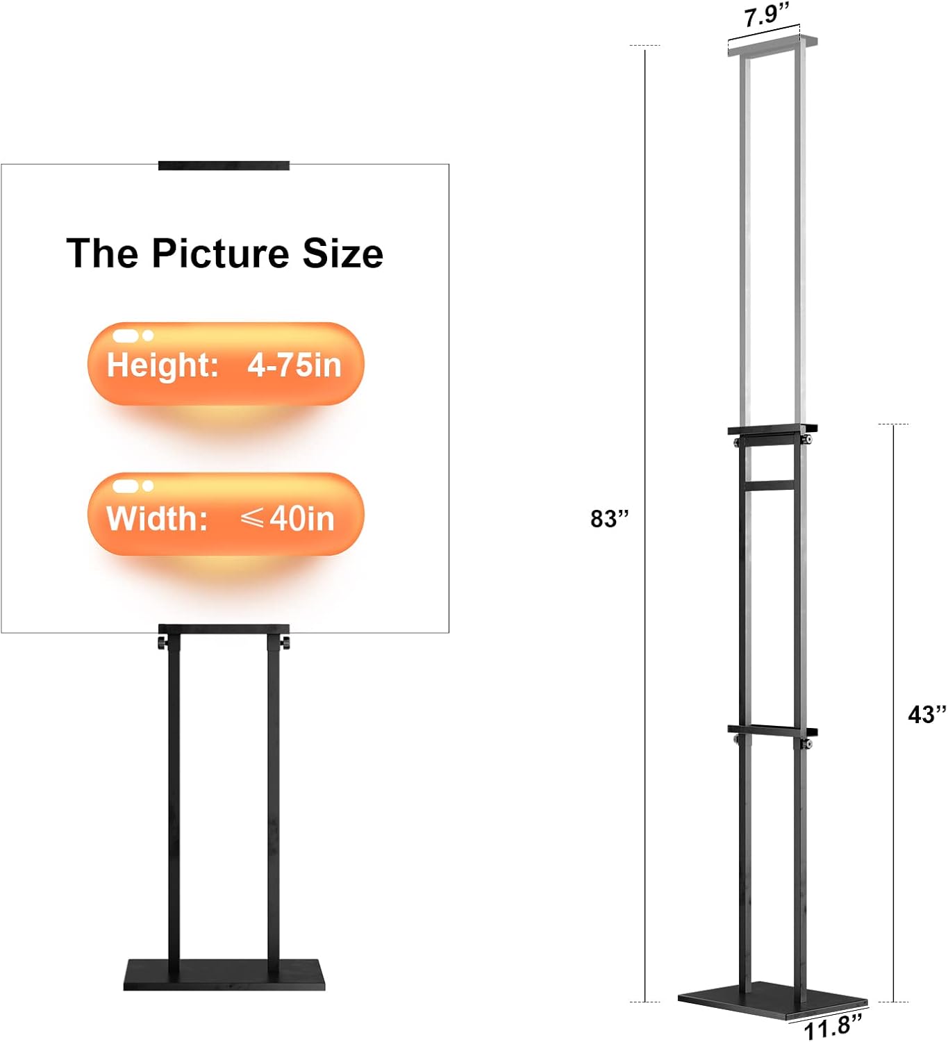 Display Stand Sign Holder, Heavy Duty Adjustable Poster Stand | Pedestal Sign Stand with Non-Slip Base, Up to 75inch