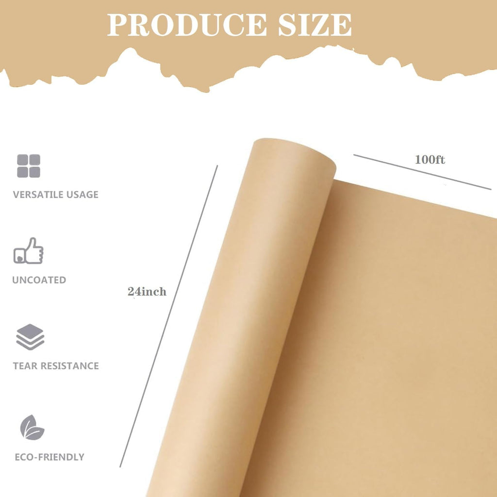 Brown Butcher Paper Roll 24'' x 100' for Smoking Meat Kraft Brown Paper Roll for Wrapping Packing Large Wide Butcher