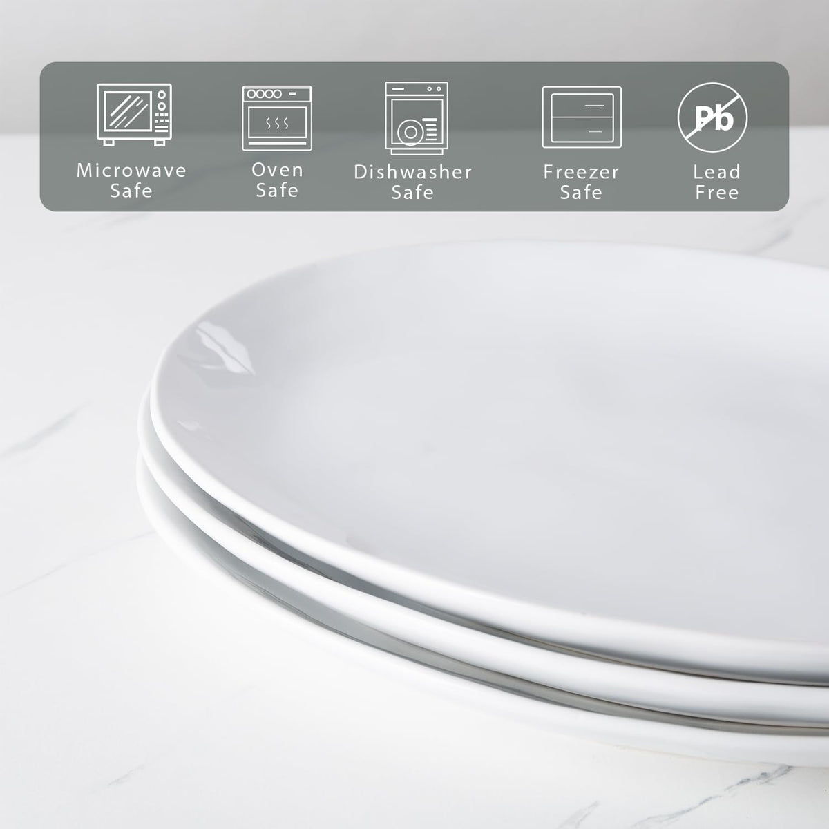 Ceramic Serving Platters, 12" White Serving Dishes, Dinner Plates, Set of 3