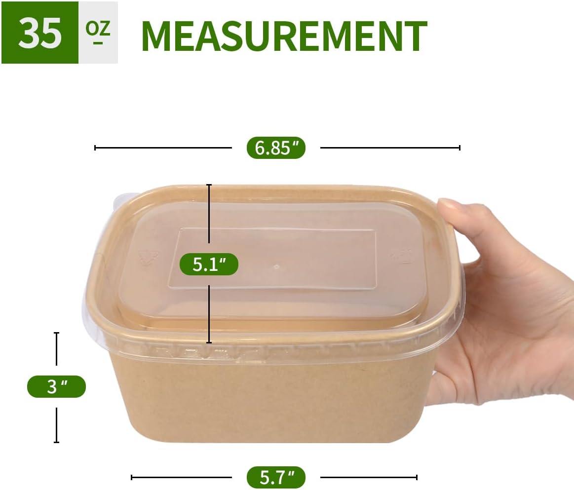 35 oz Paper Meal Prep Containers with Lids 50 Pack Hot and Cold Use
