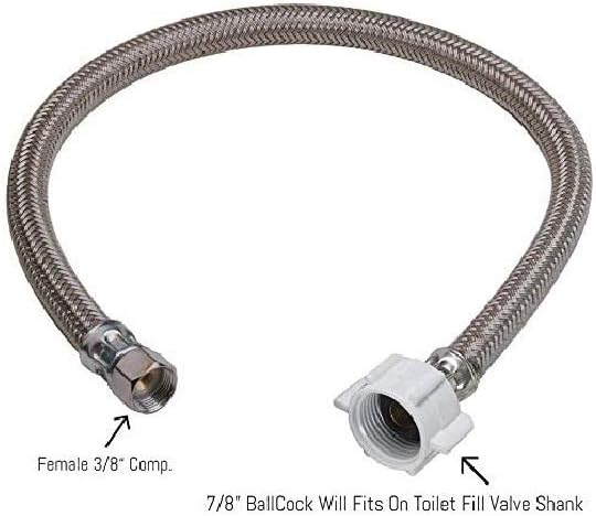 20-Inch x 3/8 Female Compression Thread x 7/8" Ballcock Toilet Water Supply Connector Line Braided Stainless Steel