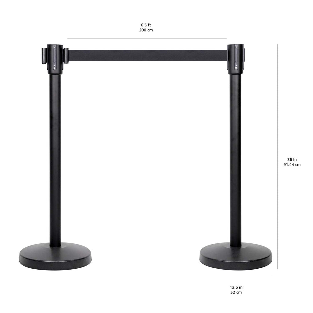 Premium Crowd Control Stanchions with 6.5 ft Retractable Belt, Easy Assembly, Sturdy, Black, Pack of 2