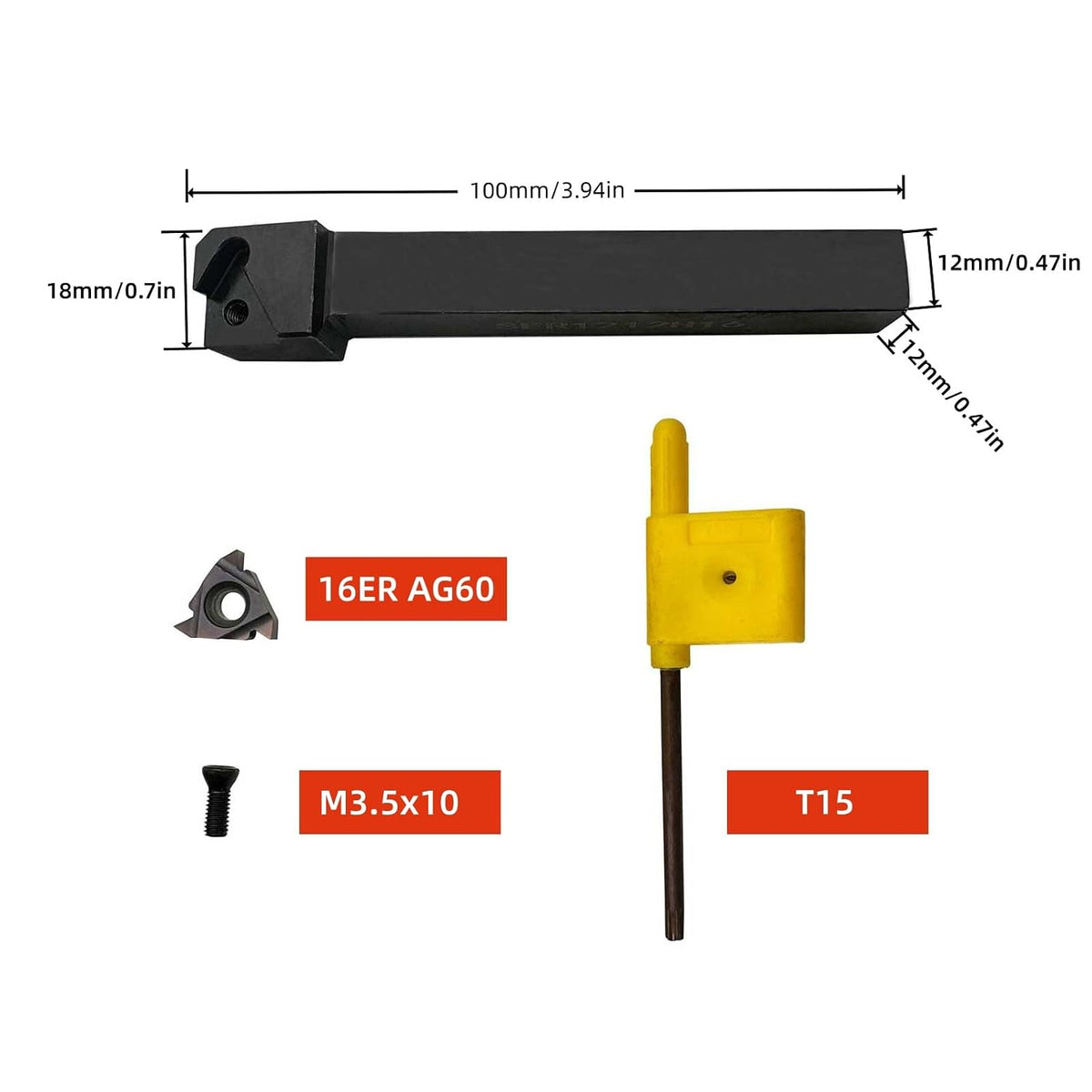 1/2inch Shank SER1212H16 Threading Tool Holder Right Hand External Threading with 10pcs 16ER AG60 Threading Carbide Inserts for Stainless Steel Cutting