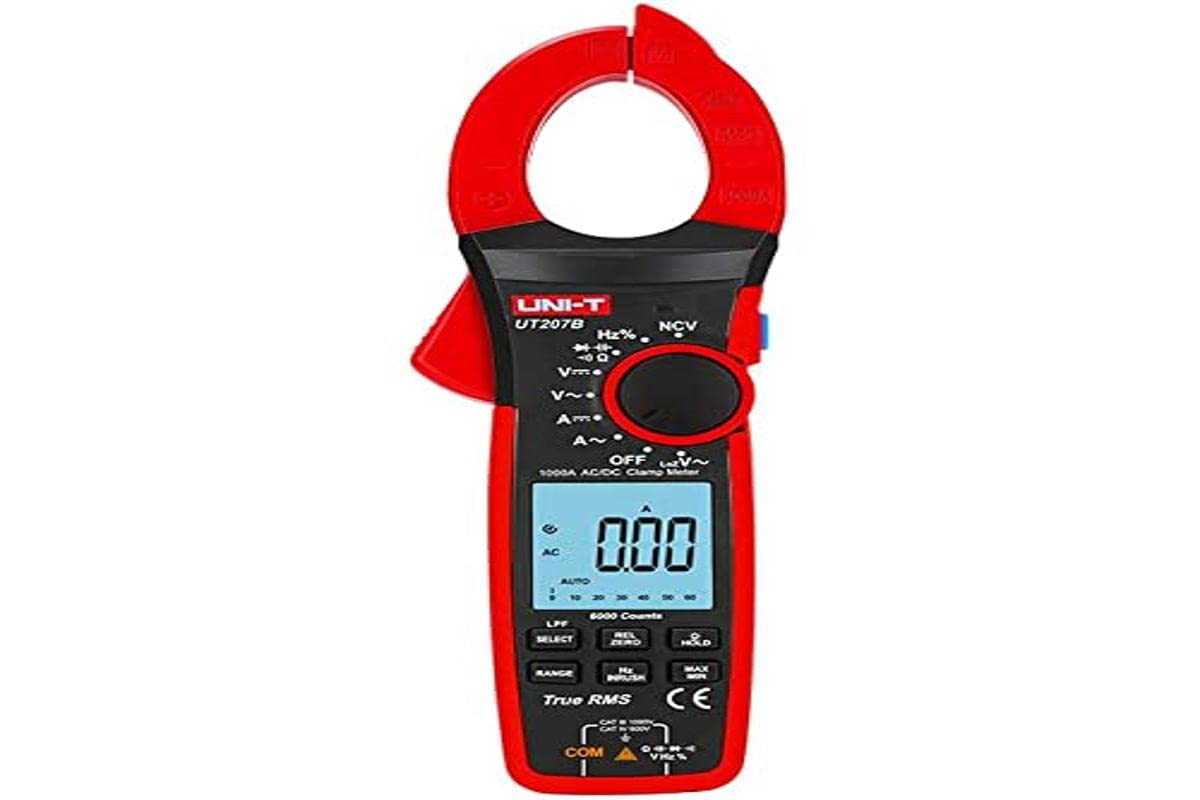 UNI-T UT207B True RMS 1000A AC/DC Clamp Meter, NCV Detection, Inrush Current, LOZ & LPF Modes, Measures Voltage/Resistance/Capacitance/Frequency/Temperature with Backlit Display & Flashlight