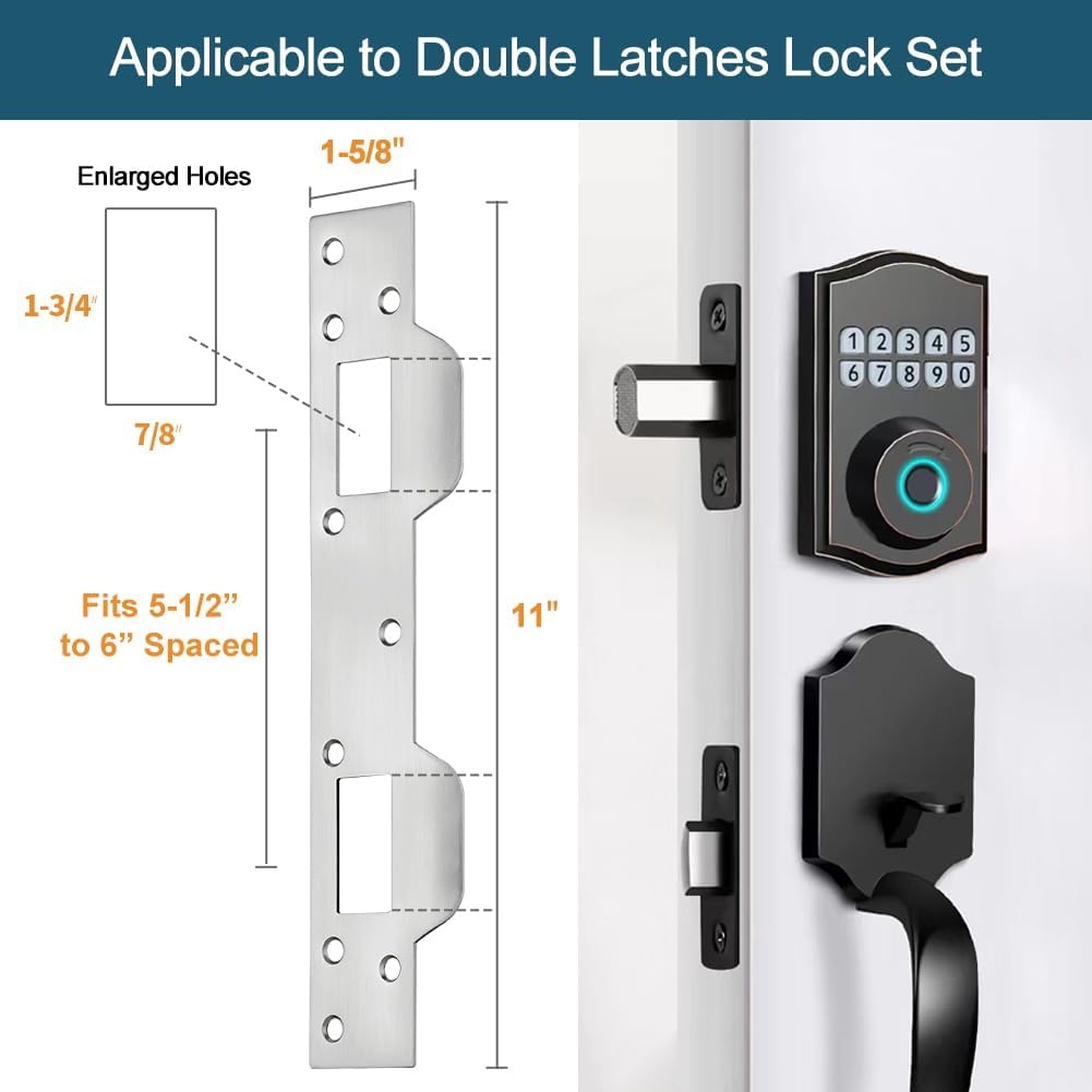 Door Strike Plate Double Holes, with Reinforced Torx Screws & Bit | Heavy-Duty Hardened Steel, Satin Nickel, 2-in-1