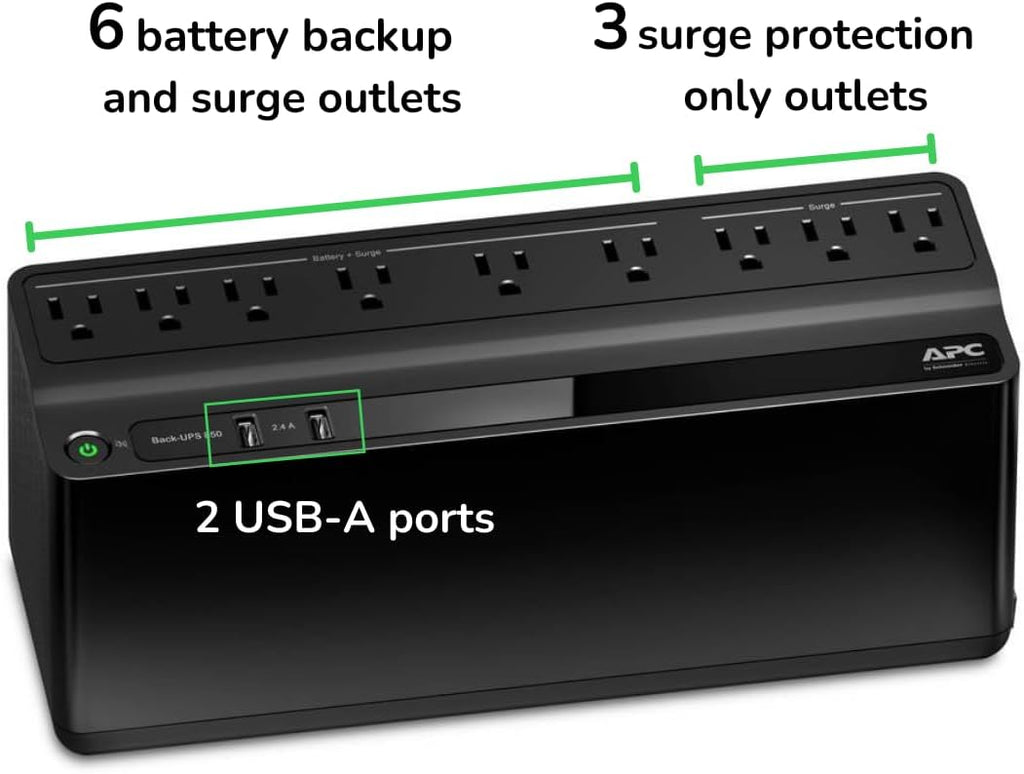UPS 850VA/450W UPS Battery Backup & Surge Protector for PC, Router, NAS | Back-UPS UPS battery backup for home office