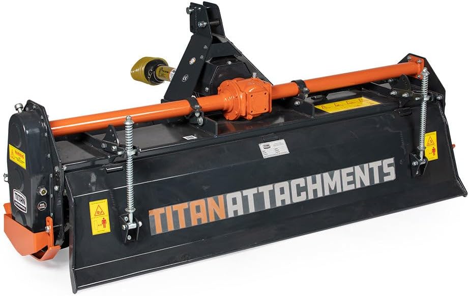 3 Point 72" Rotary Tiller Attachment Fits Cat 1 Tractors, Charcoal Finish, Single Speed PTO Driven Cultivator with a