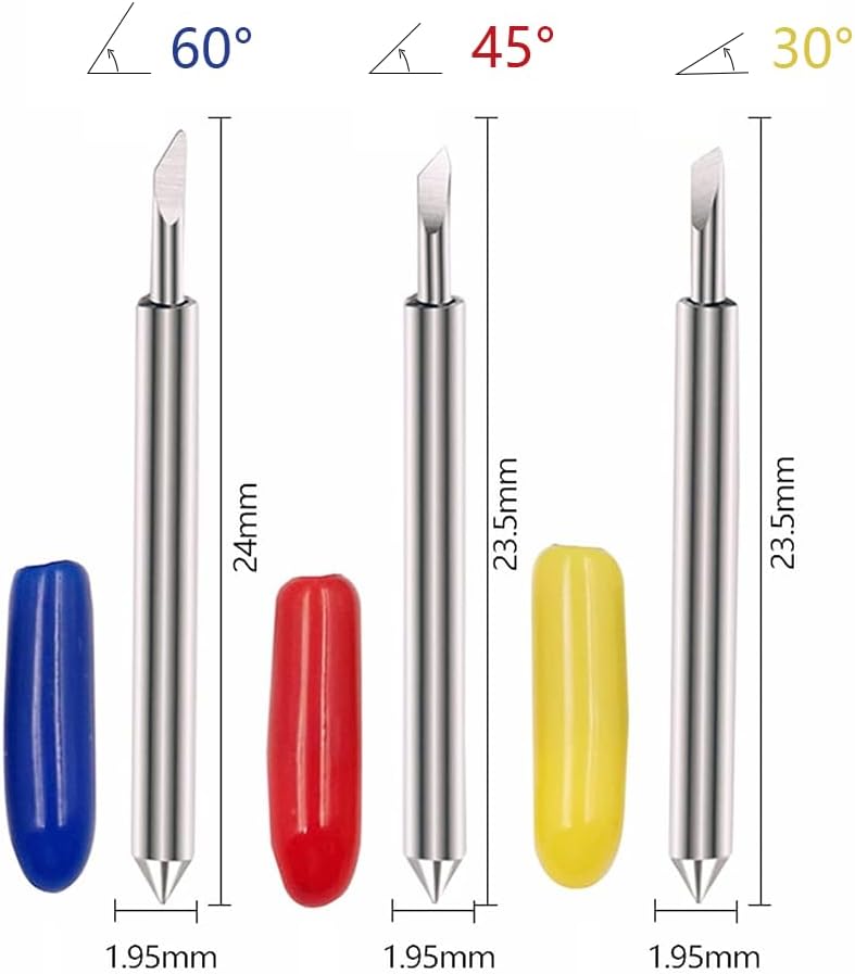 Vinyl Cutter Blades, 15pcs (30/45/60°) Cutting Knife Plotter Tools | Tungsten Steel Blade Accessories Replacement