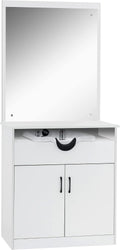 Backwash Shampoo Bowl Sink Chair Station with Mirror Salon Styling Cabinet Spa Equipment 3130 (White)