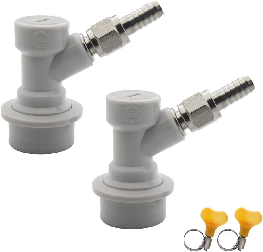 Corny Keg Ball Lock Gas Disconnect MFL 1/4, Include 5/16 Swivel Nuts, 2 Free Worm Clamps for Homebrewing