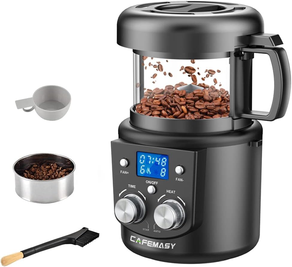 Coffee Bean Roaster Machine - Home Use Air Coffee Roaster with Adjustable Timer Roasting Heating and Air Fan Setting