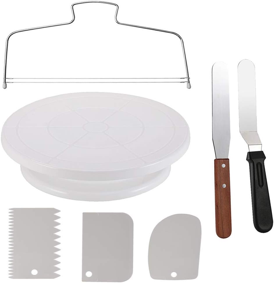 Cake Decorating Turntable,Cake Decorating Supplies with Decorating Comb/Icing Smoother(3pcs),2 Icing Spatula with