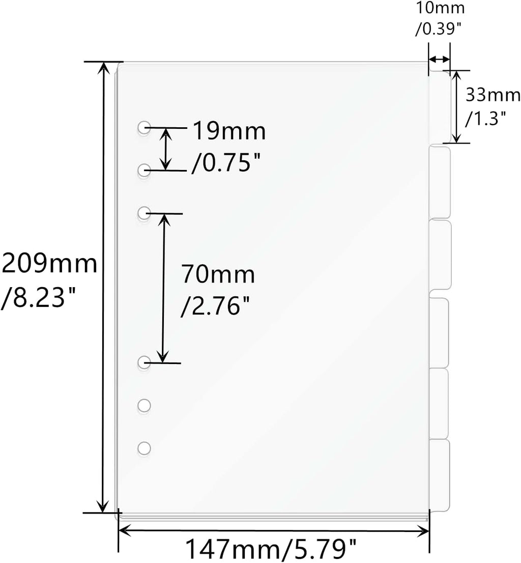 A5 Binder Dividers Planner Inserts 6 Tabs Clear 1mm Thick Acrylic Index Divider 6 Sheets Refillable Page Protectors