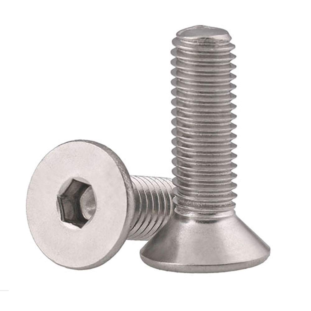 M6-1.0 x 25mm Flat Head Socket Cap Screws, Stainless Steel 18-8 (304), Bright Finish, DIN 7991, Allen Socket Drive, 25 PCS