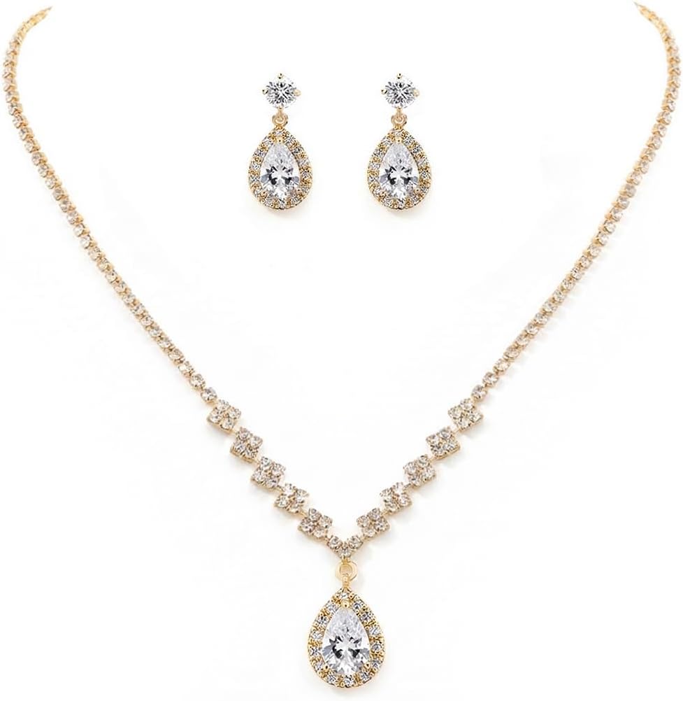 Bride Crystal Necklace Earrings Set Bridal Wedding Jewelry Sets Rhinestone Choker Necklace Prom Costume Jewelry Set