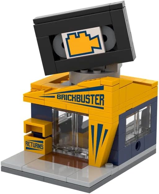 Mini City Video Rental Store Building Set, 123-Piece Retro Brick