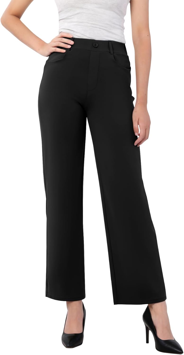 Womens Wide Leg Dress Pants Stretch Work Slacks with Pockets