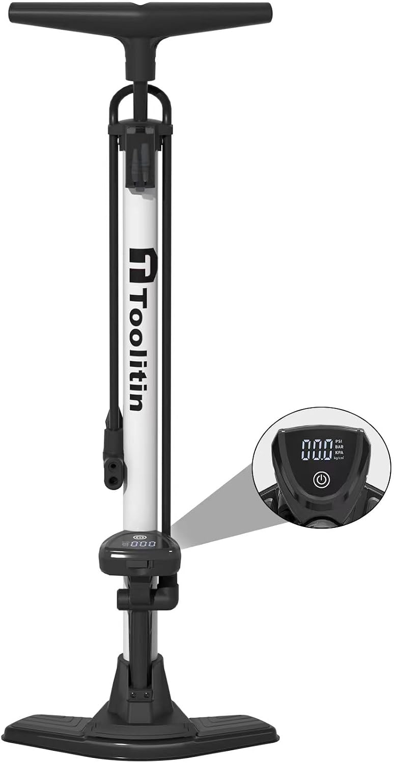 Bike Pump with Precision Digital Pressure Gauge,Floor Bicycle Tire Pump Compatible with Presta and Schrader Valve