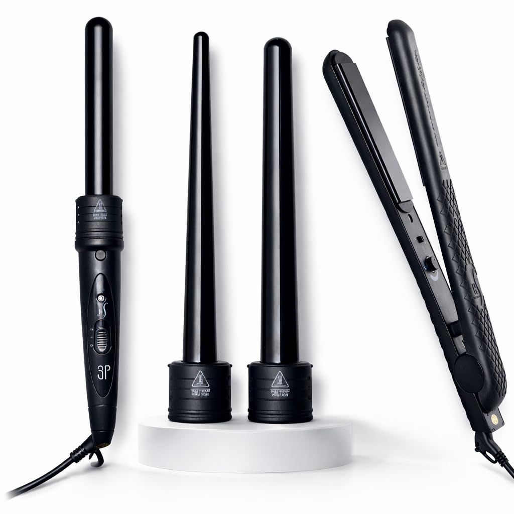 Ceramic Flat Iron & Curling Wand Set - 3 Interchangeable Barrels