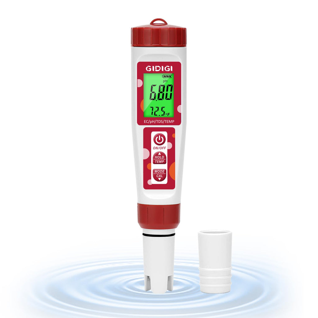 pH Meter for Water, 4 in 1 EC PPM Temp pH Tester for Hydroponic | TDS Water Tester for Drinking Water, Digital pH