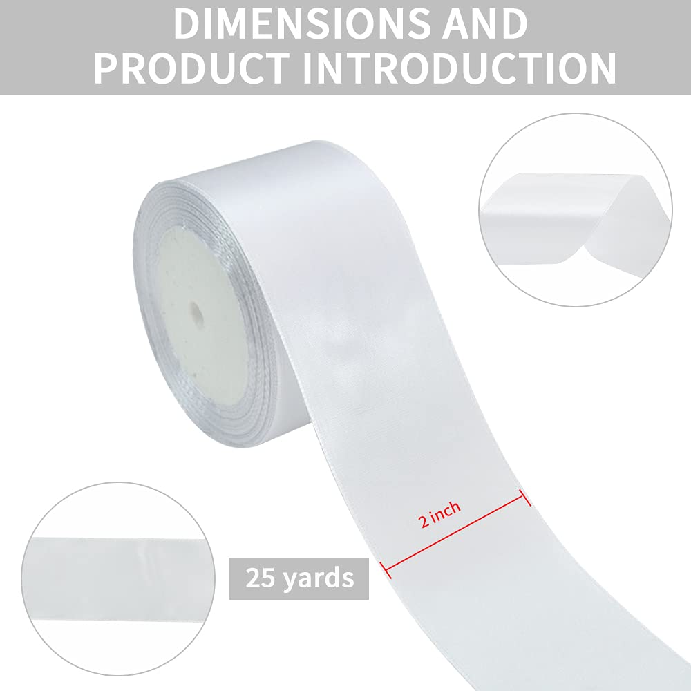 Satin Ribbons White 2 Inch 25 Yard for Gift Wrapping and Crafts