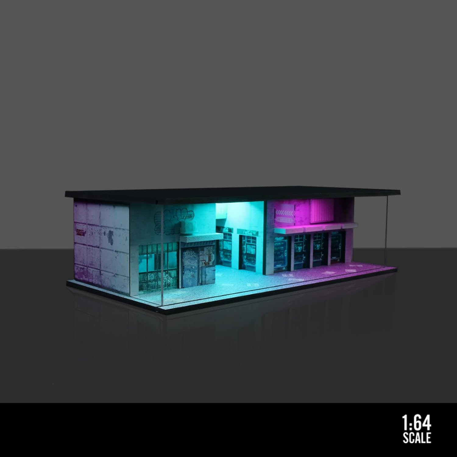 1/64 Neon Style LED Diorama Display Case for Model Car & Figures | Compatible with Hot Wheels Matchbox Mini GT